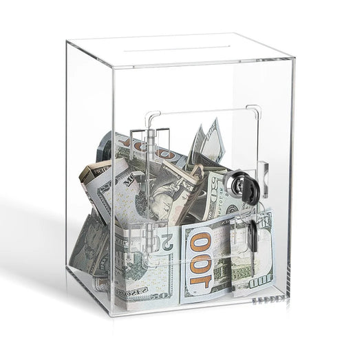 Clear Rectangular Money Box Acrylic Piggy Bank with Lock Key Saving Bank for Adult Kids - Transparent - 1