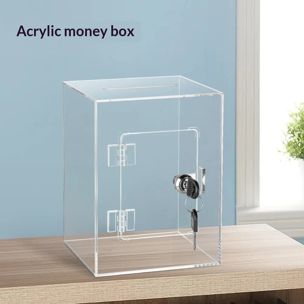 Clear Rectangular Money Box Acrylic Piggy Bank with Lock Key Saving Bank for Adult Kids - Transparent - 4
