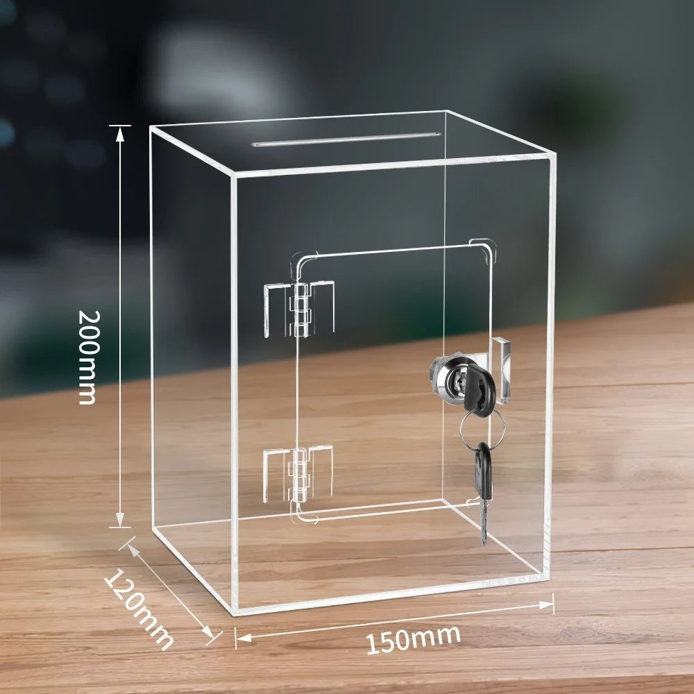 Clear Rectangular Money Box Acrylic Piggy Bank with Lock Key Saving Bank for Adult Kids - Transparent - 5