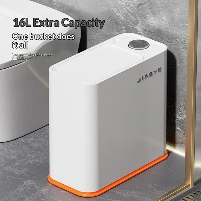 16L Large Capacity Narrow Trash Can with Lid One-Touch Button Space Saving Garbage Bin for Kitchen Bathroom - Grey - 2