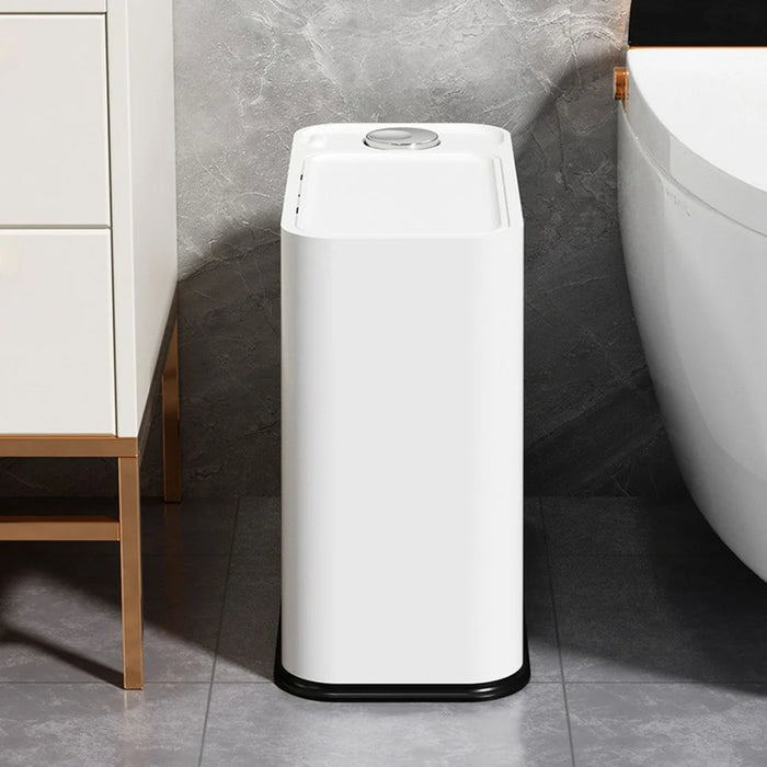 16L Large Capacity Narrow Trash Can with Lid One-Touch Button Space Saving Garbage Bin for Kitchen Bathroom - Grey - 7