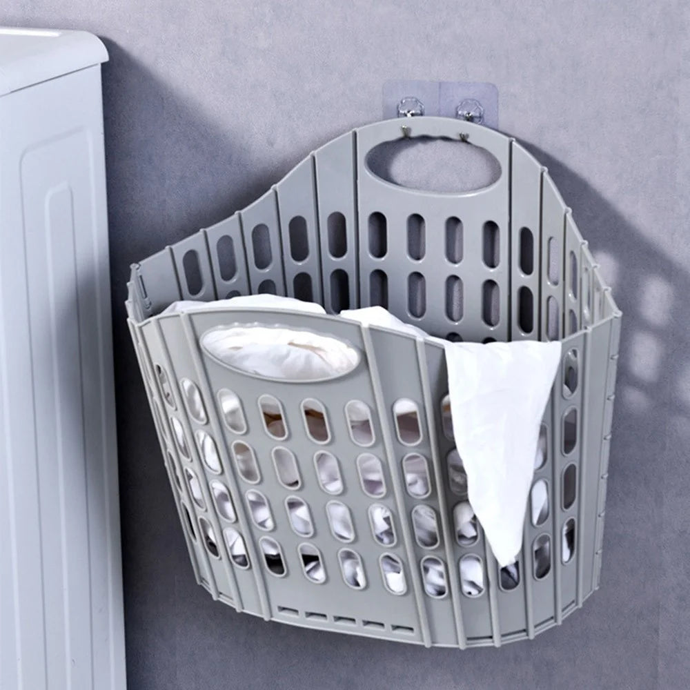 29x20x32cm Foldable Laundry Basket Bathroom Dirty Clothes Wall Mount Hanging Storage Bin with Handle - Grey - 3