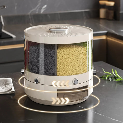 24x24.5cm 6 Compartments Food Storage Container Large Capacity Transparent Pressing Rotating Cereal Rice Grain Dispenser (BPA-Free, NO FDA Certificate) - 1