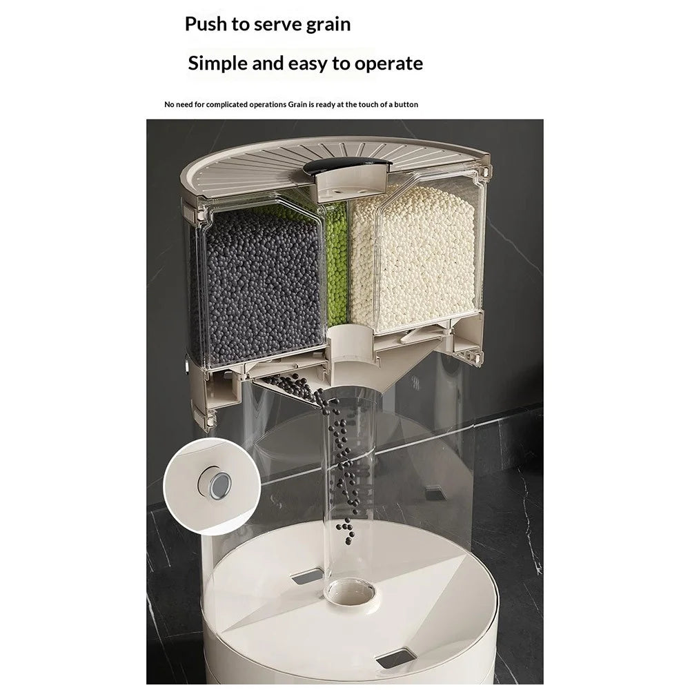 24x24.5cm 6 Compartments Food Storage Container Large Capacity Transparent Pressing Rotating Cereal Rice Grain Dispenser (BPA-Free, NO FDA Certificate) - 3