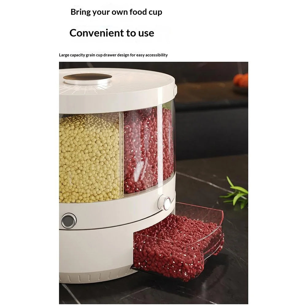 24x24.5cm 6 Compartments Food Storage Container Large Capacity Transparent Pressing Rotating Cereal Rice Grain Dispenser (BPA-Free, NO FDA Certificate) - 5
