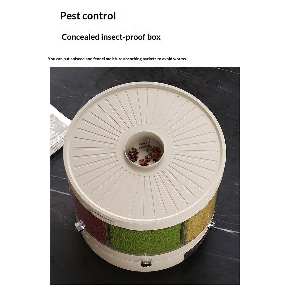 24x24.5cm 6 Compartments Food Storage Container Large Capacity Transparent Pressing Rotating Cereal Rice Grain Dispenser (BPA-Free, NO FDA Certificate) - 7