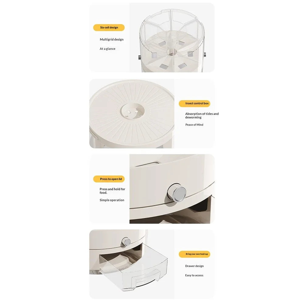 6-Grid 24.5x45.5cm Large Capacity 2-Layer Detachable Rice Container Food Storage Grain Bucket Press Grain Dispenser (BPA-Free, NO FDA Certificate) - 6
