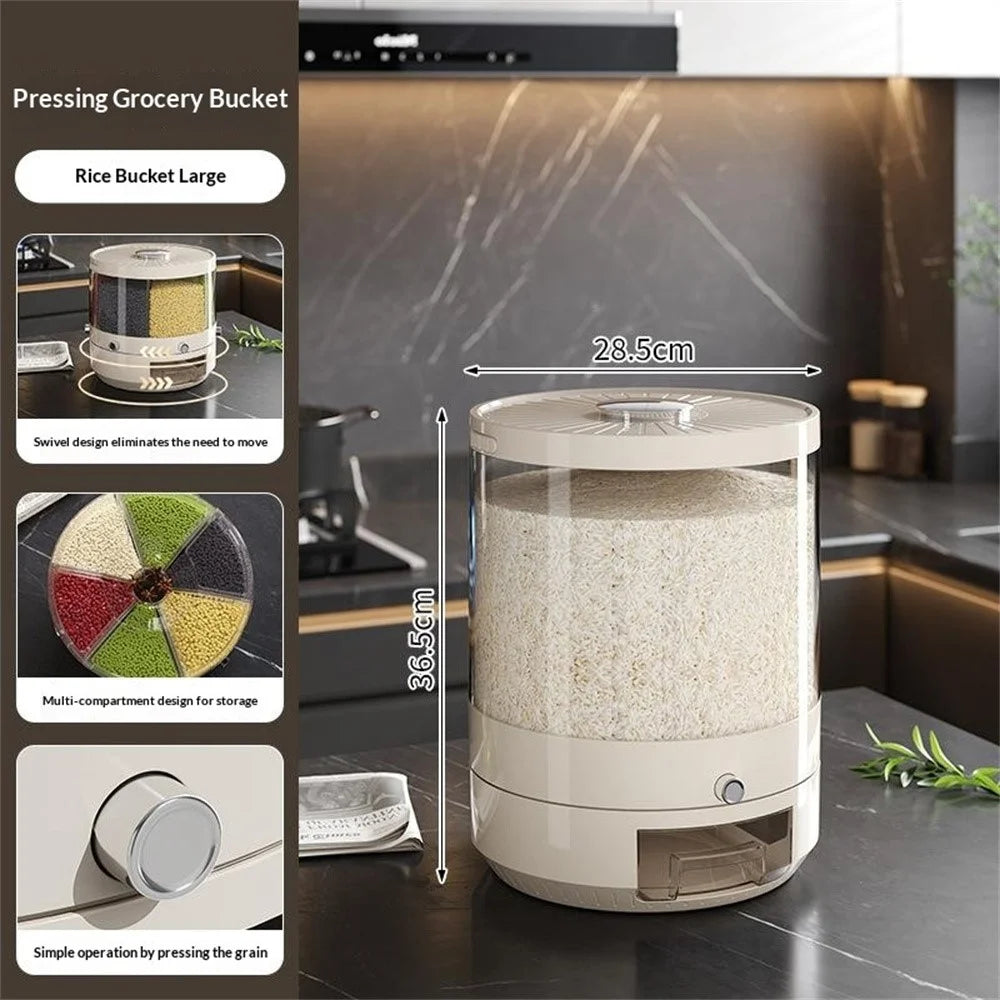 28.5x36cm Food Storage Container Large Capacity Transparent Pressing Rotating Cereal Rice Grain Dispenser (BPA-Free, NO FDA Certificate) - 2