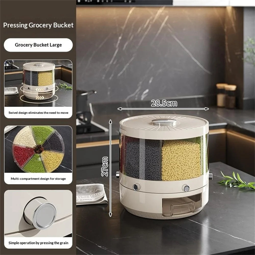 27x28.5cm 6 Compartments Food Storage Container Large Capacity Transparent Pressing Rotating Cereal Rice Grain Dispenser (BPA-Free, NO FDA Certificate) - 2