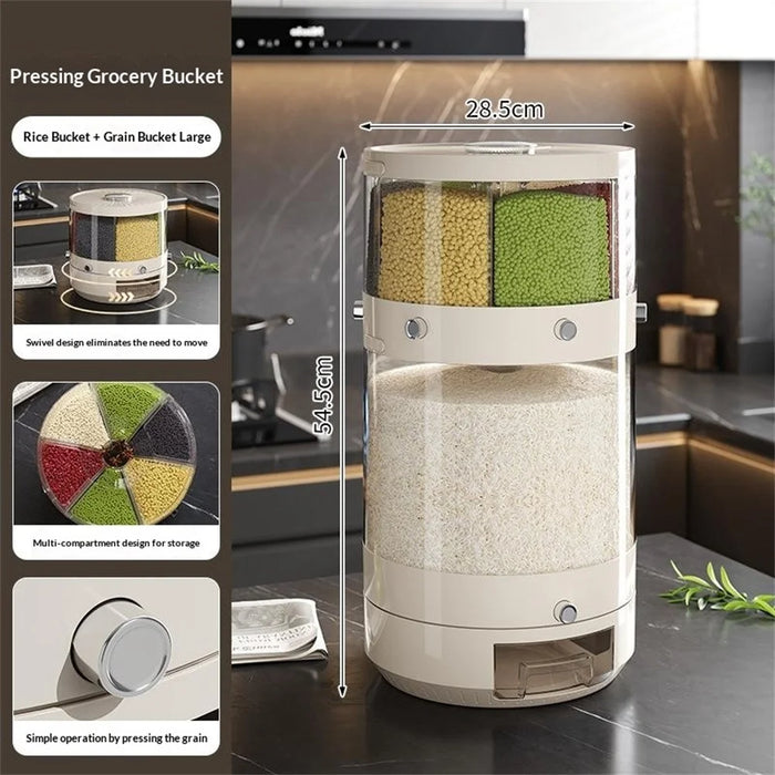 6-Grid 28.5x45.5cm Large Capacity 2-Layer Detachable Rice Container Food Storage Grain Bucket Press Grain Dispenser (BPA-Free, NO FDA Certificate) - 2