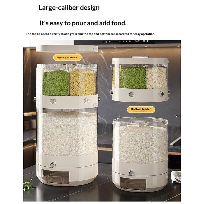 6-Grid 28.5x45.5cm Large Capacity 2-Layer Detachable Rice Container Food Storage Grain Bucket Press Grain Dispenser (BPA-Free, NO FDA Certificate) - 3