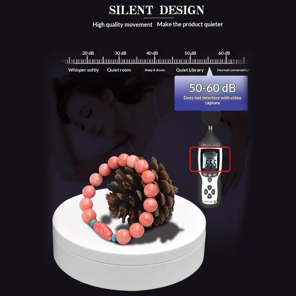 360 Degrees Rotation Adjustable Speed USB Rechargeable 2600mAh Electric Display Stand with Built-in Battery for Jewelry Photography - White - 3