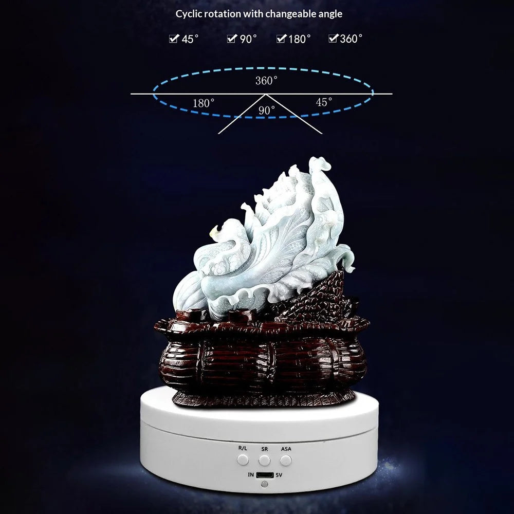 360 Degrees Rotation Adjustable Speed USB Rechargeable 2600mAh Electric Display Stand with Built-in Battery for Jewelry Photography - White - 5