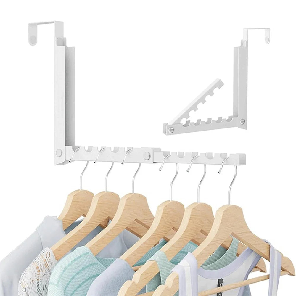 Foldable Over Door Hanging Rack 10 Hooks No Drill Extendable Organizer Clothes Hanger for Bedroom Bathroom - 1