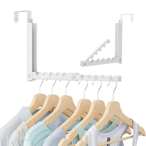 Foldable Over Door Hanging Rack 10 Hooks No Drill Extendable Organizer Clothes Hanger for Bedroom Bathroom - 1