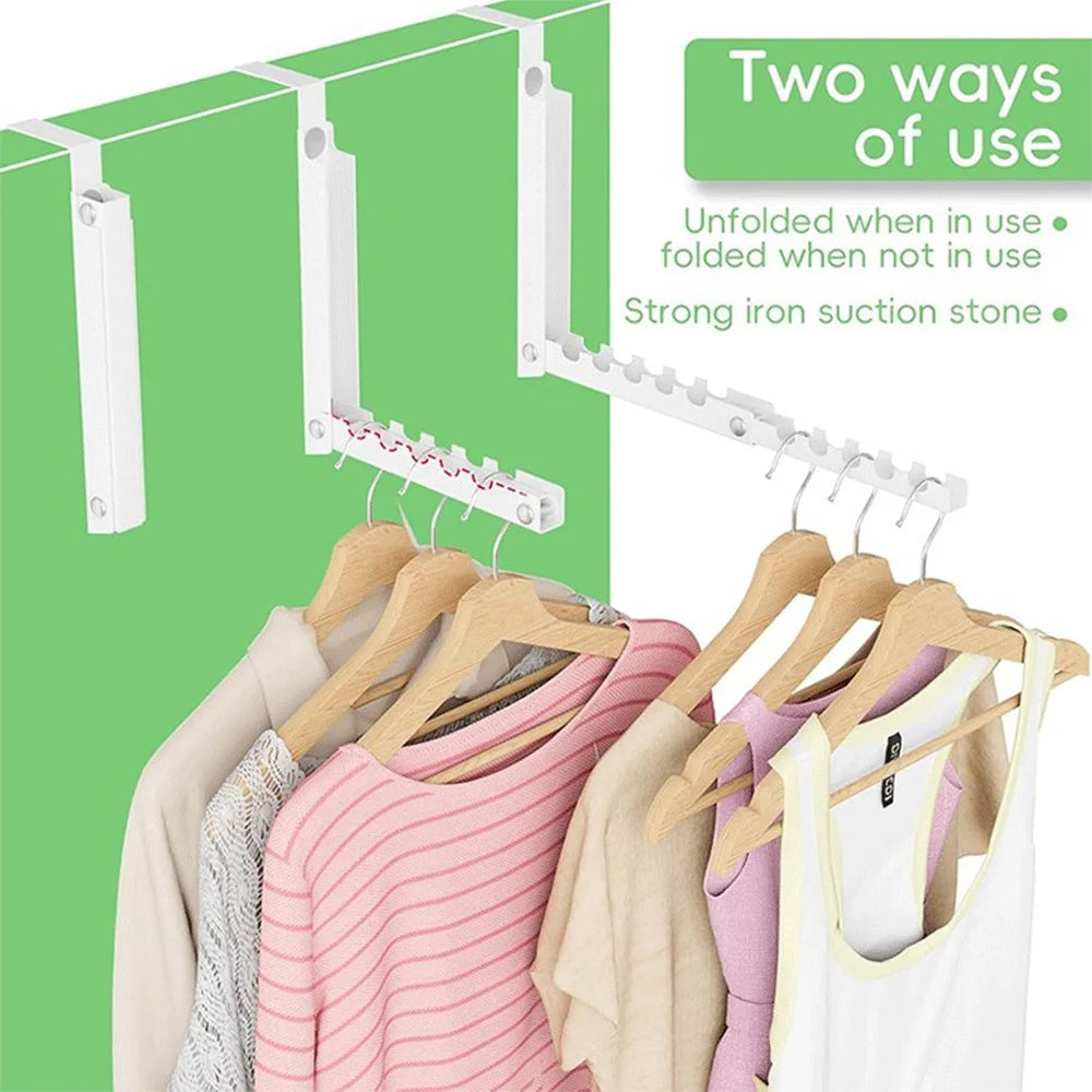 Foldable Over Door Hanging Rack 10 Hooks No Drill Extendable Organizer Clothes Hanger for Bedroom Bathroom - 2