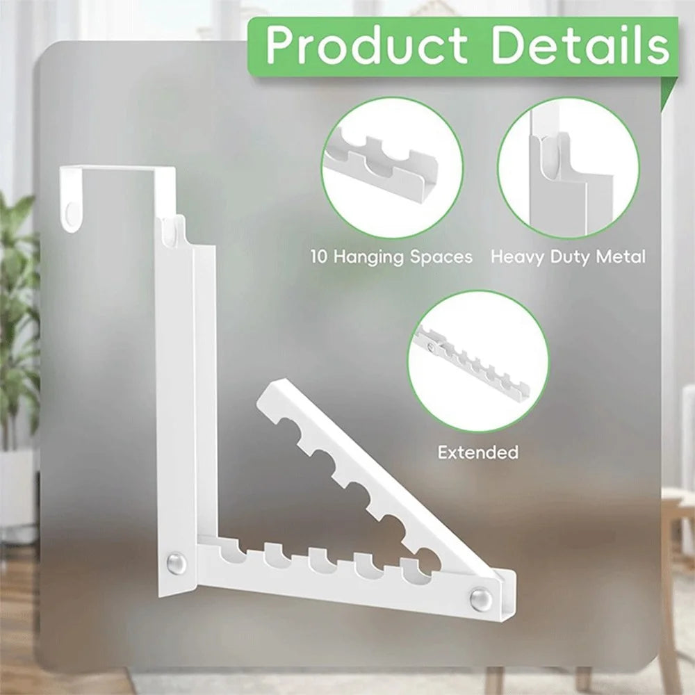 Foldable Over Door Hanging Rack 10 Hooks No Drill Extendable Organizer Clothes Hanger for Bedroom Bathroom - 3