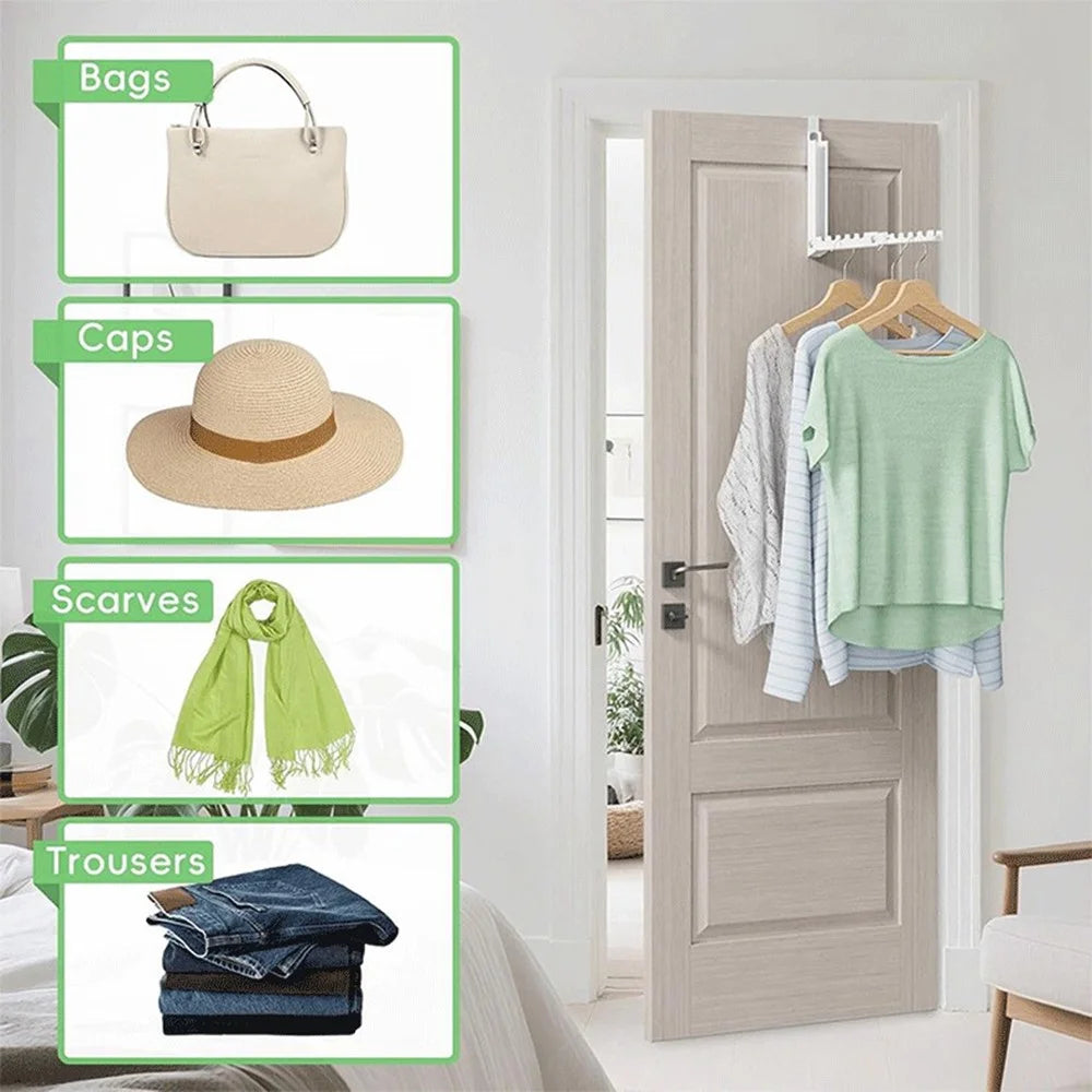 Foldable Over Door Hanging Rack 10 Hooks No Drill Extendable Organizer Clothes Hanger for Bedroom Bathroom - 4