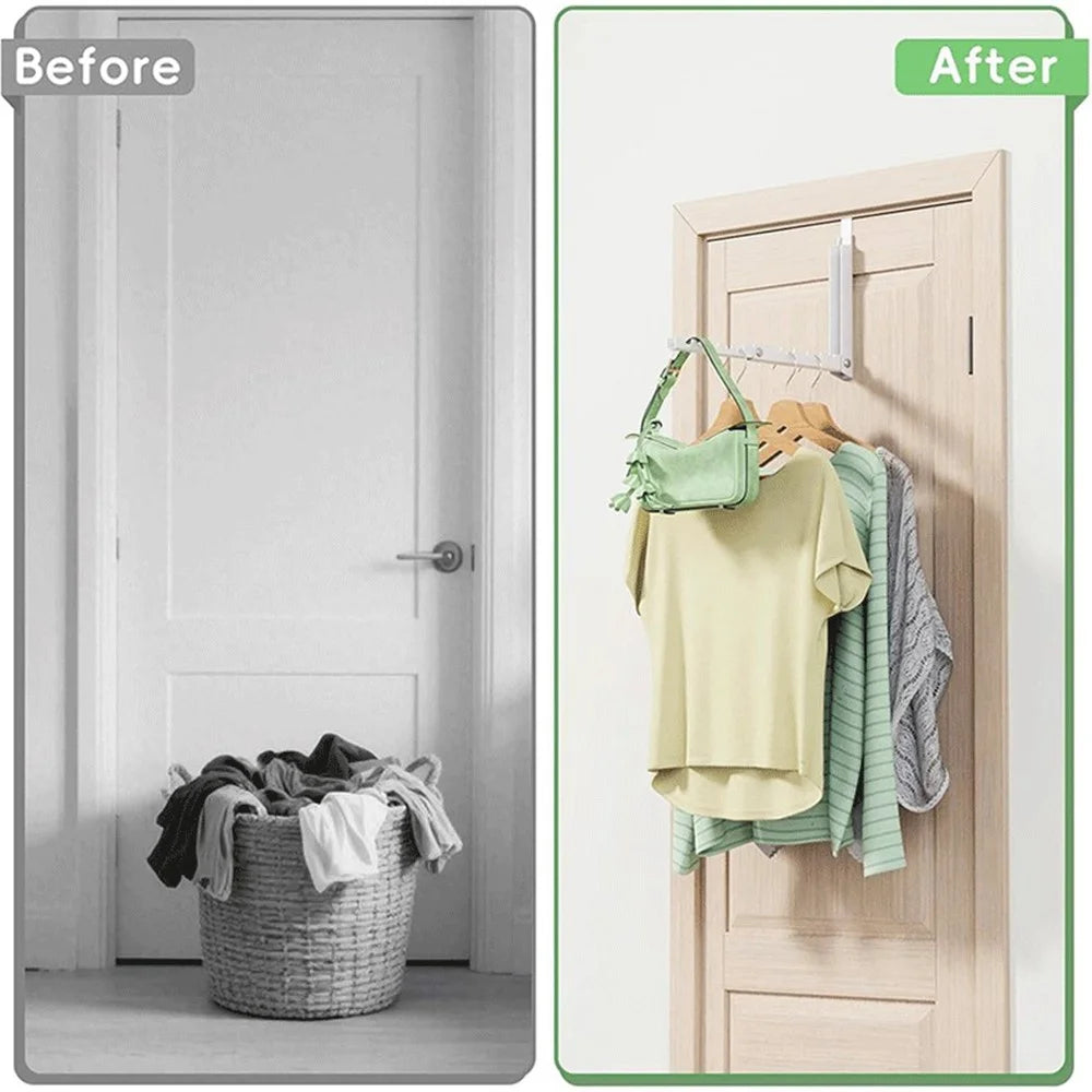 Foldable Over Door Hanging Rack 10 Hooks No Drill Extendable Organizer Clothes Hanger for Bedroom Bathroom - 5