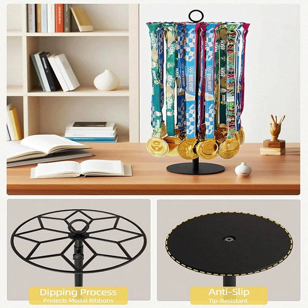 Adjustable Medal Display Stand 360 Degree Rotating Desktop Hanging Rack 40+ Medals Storage Rack for Sports Awards - 2