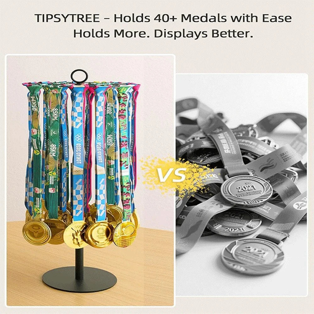 Adjustable Medal Display Stand 360 Degree Rotating Desktop Hanging Rack 40+ Medals Storage Rack for Sports Awards - 3