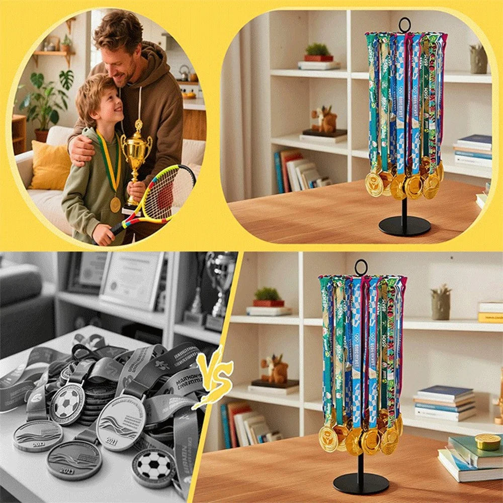 Adjustable Medal Display Stand 360 Degree Rotating Desktop Hanging Rack 40+ Medals Storage Rack for Sports Awards - 5