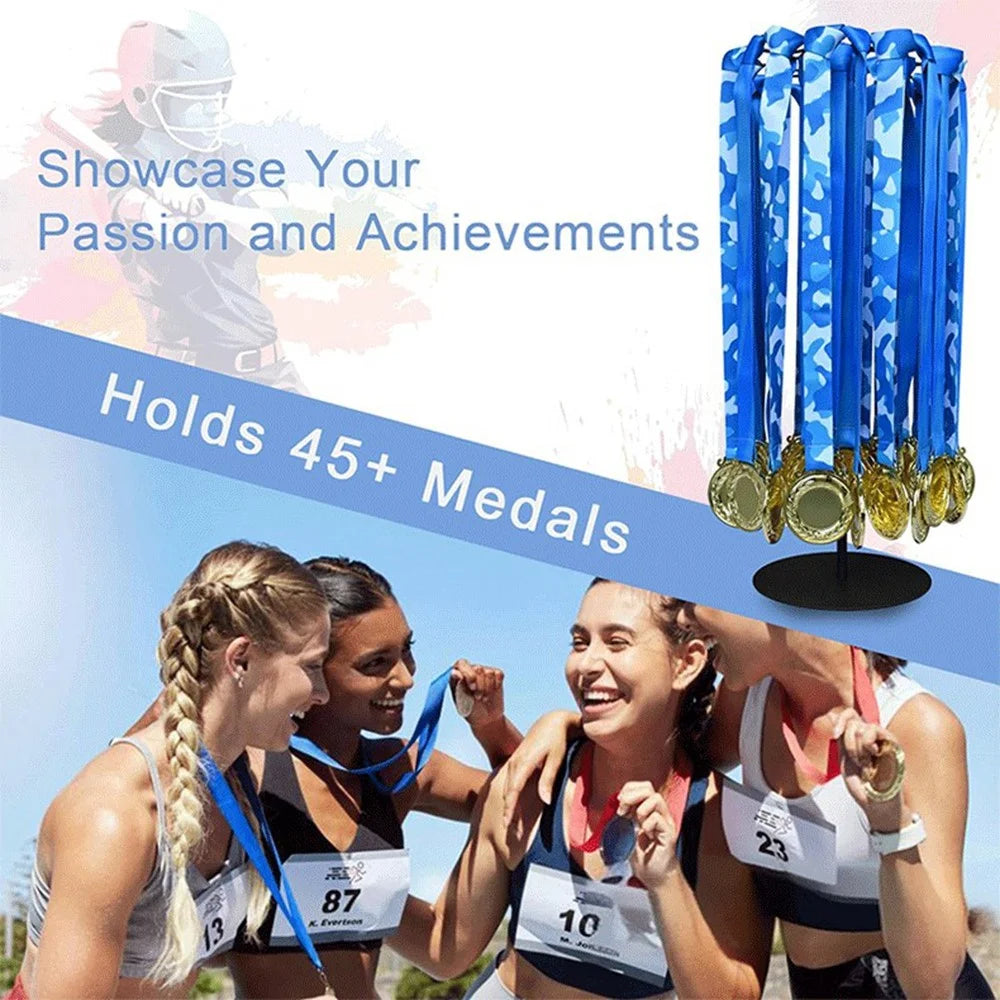 Rotating Medal Display Stand Desktop Metal Holder 15 Hooks 45+ Medals 360° Hanging Rack for Sports Awards - 2