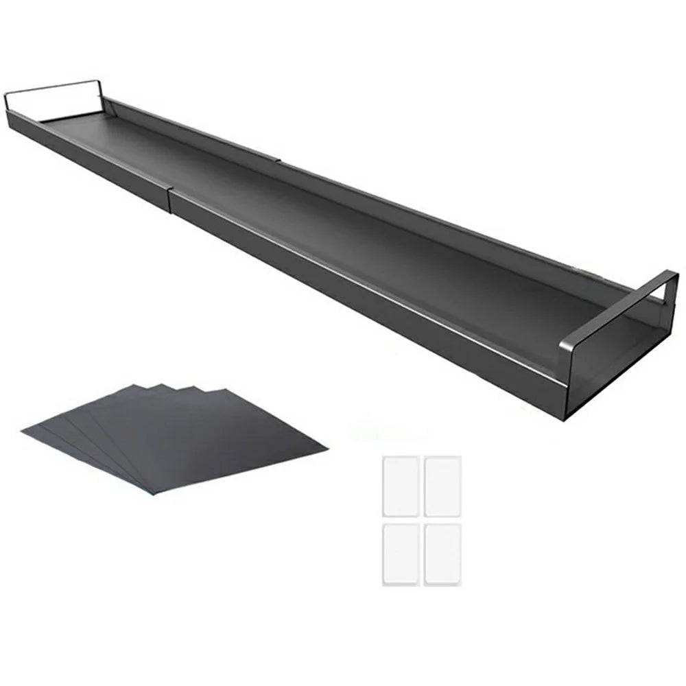 Extendable Magnetic Stove Top Shelf 16-30 Inch Steel Stovetop Organizer Rack for Kitchen Spice Storage - Black - 1