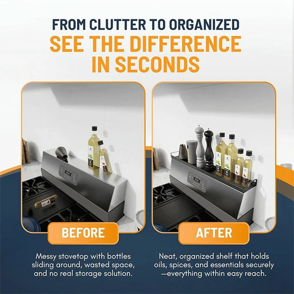 Extendable Magnetic Stove Top Shelf 16-30 Inch Steel Stovetop Organizer Rack for Kitchen Spice Storage - Black - 5