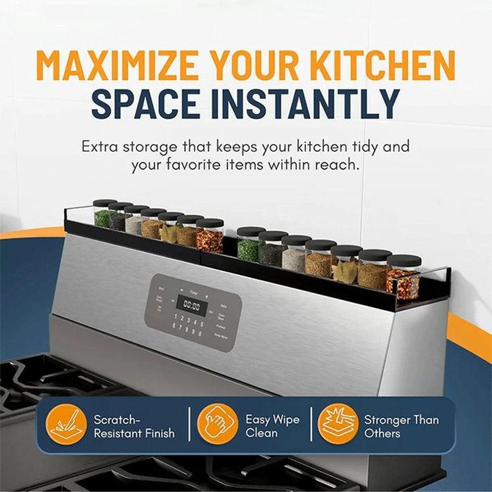 Extendable Magnetic Stove Top Shelf 16-30 Inch Steel Stovetop Organizer Rack for Kitchen Spice Storage - Black - 7