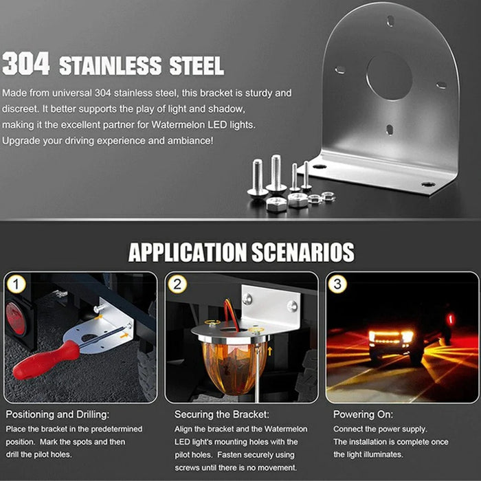 2Pcs 304 Stainless Steel L-Bracket LED Light Rack Holder Watermelon Shape LED Lamp Holder for Truck Chassis Undercarriage - 3