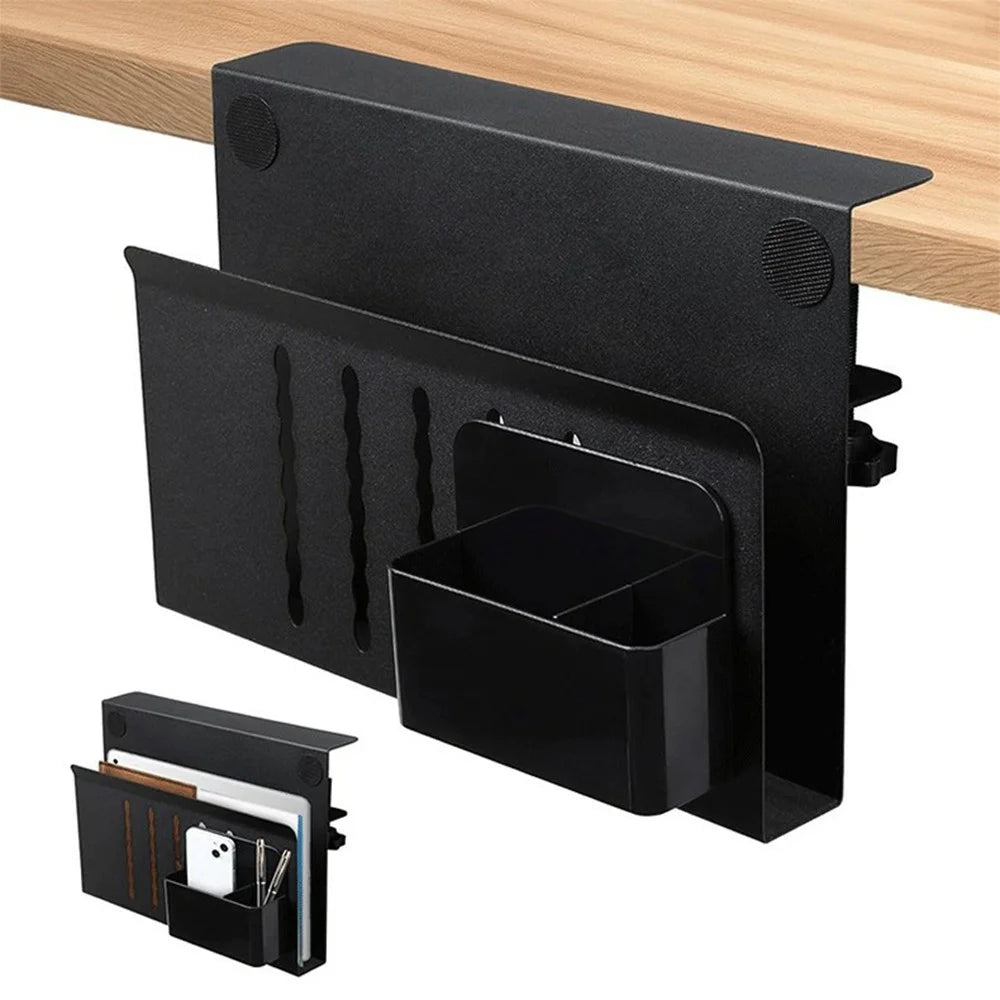 Desktop Side Storage Organizer Rack Clamp-On Laptop Holder With Pen Holder No Drilling For Office - 1