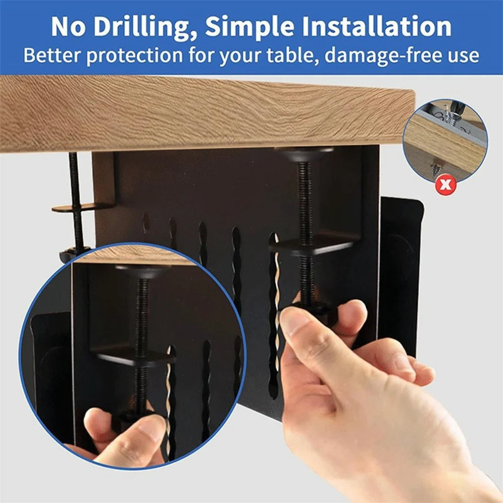 Desktop Side Storage Organizer Rack Clamp-On Laptop Holder With Pen Holder No Drilling For Office - 2
