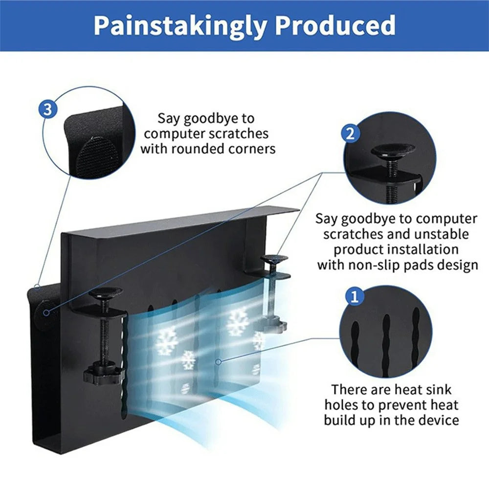 Desktop Side Storage Organizer Rack Clamp-On Laptop Holder With Pen Holder No Drilling For Office - 3