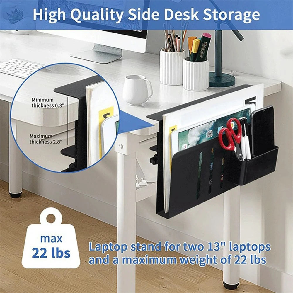 Desktop Side Storage Organizer Rack Clamp-On Laptop Holder With Pen Holder No Drilling For Office - 4
