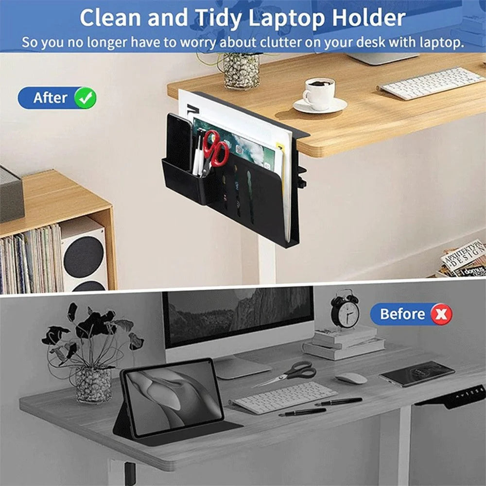 Desktop Side Storage Organizer Rack Clamp-On Laptop Holder With Pen Holder No Drilling For Office - 5