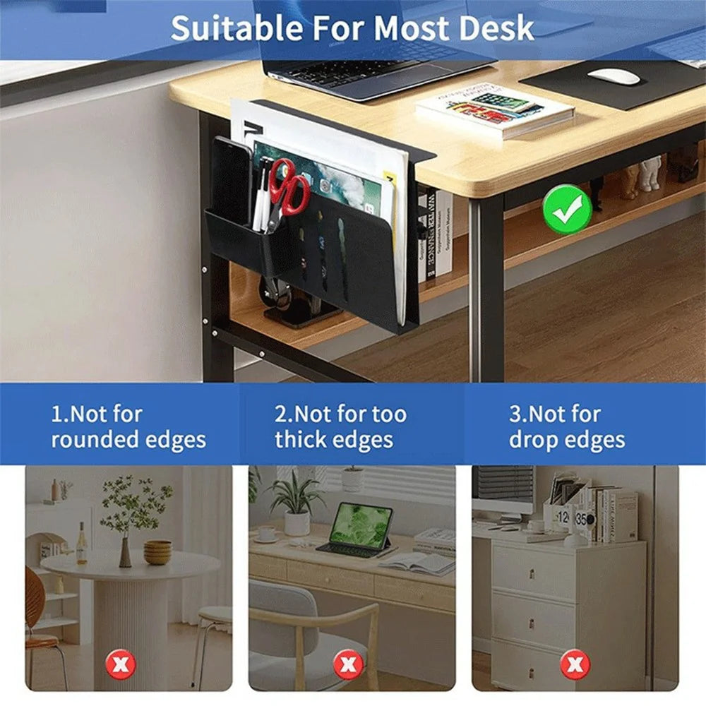 Desktop Side Storage Organizer Rack Clamp-On Laptop Holder With Pen Holder No Drilling For Office - 6