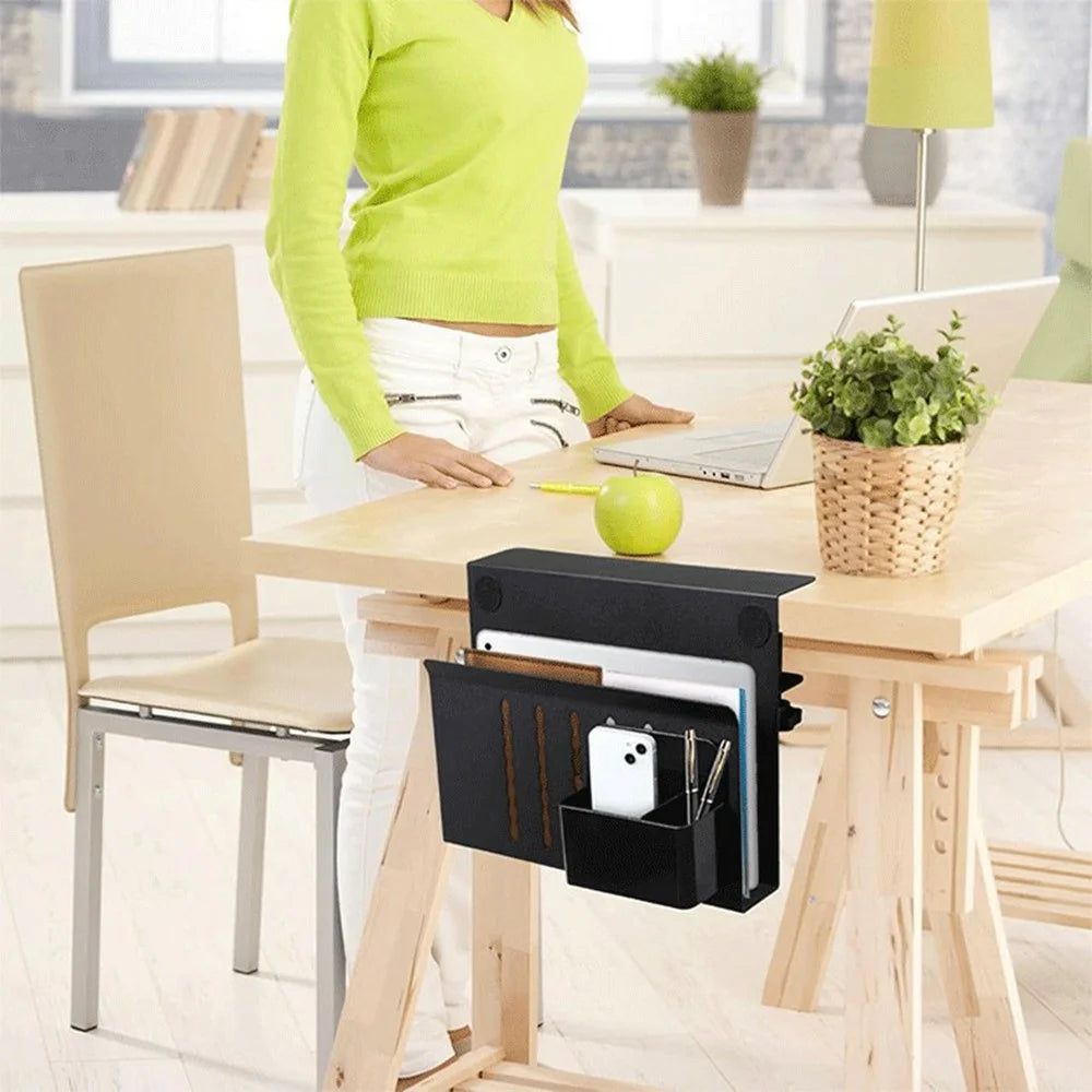 Desktop Side Storage Organizer Rack Clamp-On Laptop Holder With Pen Holder No Drilling For Office - 7