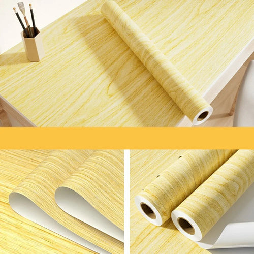 40x500cm Waterproof Wood Grain Stickers Roll Self-Adhesive PVC Vinyl Wrap for Furniture Cabinet Desk Renovation - Light Yellow - 1