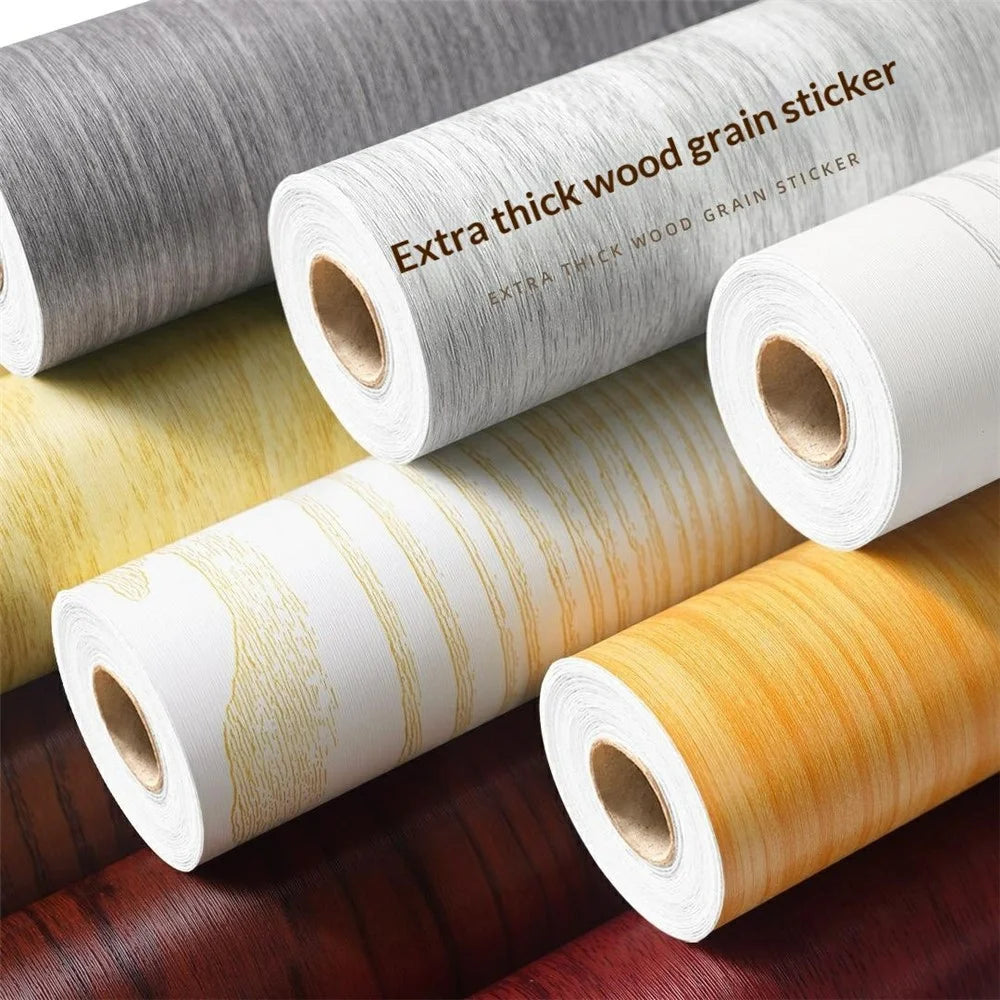 80x500cm Waterproof Wood Grain Stickers Roll Self-Adhesive PVC Vinyl Wrap for Furniture Cabinet Desk Renovation - Light Yellow - 2