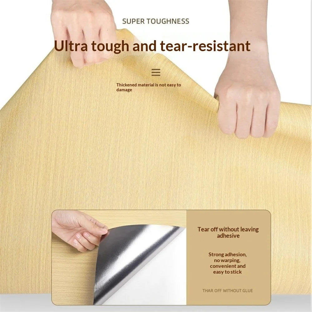 80x500cm Waterproof Wood Grain Stickers Roll Self-Adhesive PVC Vinyl Wrap for Furniture Cabinet Desk Renovation - Light Yellow - 3
