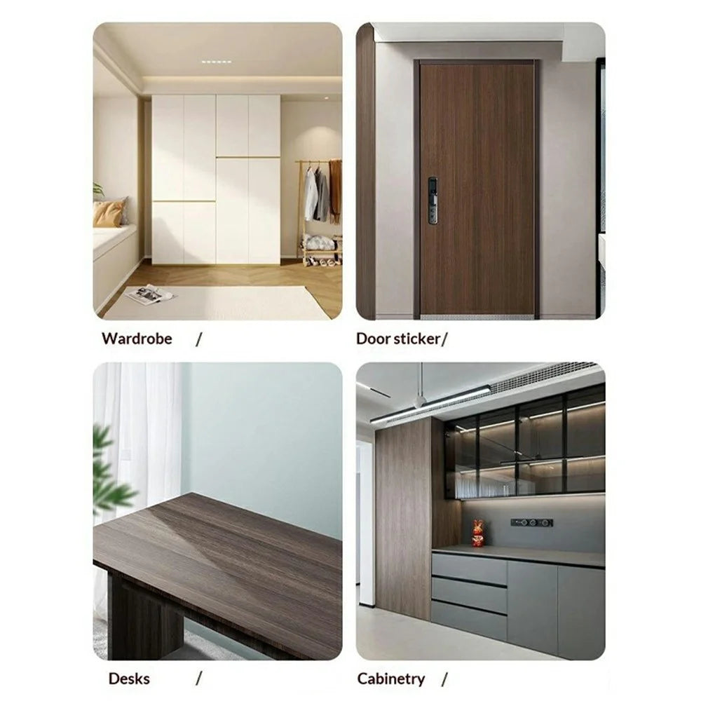 80x500cm Waterproof Wood Grain Stickers Roll Self-Adhesive PVC Vinyl Wrap for Furniture Cabinet Desk Renovation - Light Yellow - 7