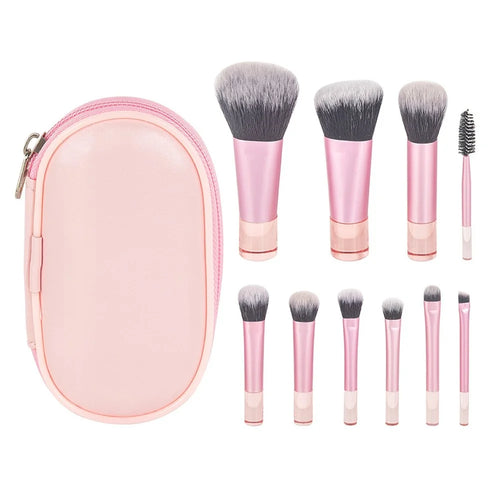 10Pcs Makeup Brushes Set Mini Travel Cosmetic Brush Kit with Portable Bag for Foundation Eyeshadow - Pink  /  Pink - 1