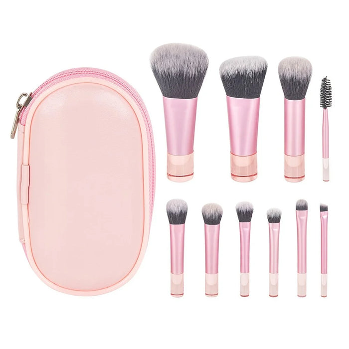 10Pcs Makeup Brushes Set Mini Travel Cosmetic Brush Kit with Portable Bag for Foundation Eyeshadow - Pink  /  Pink - 1
