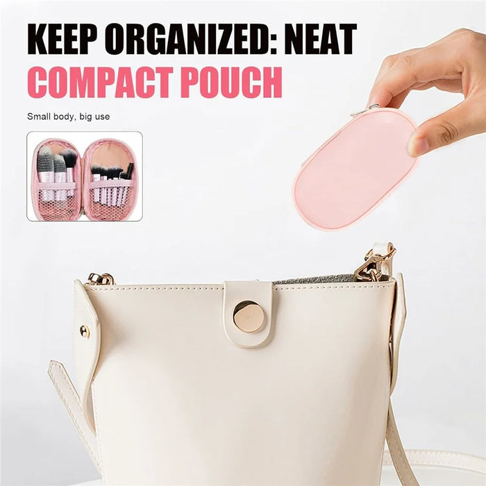 10Pcs Makeup Brushes Set Mini Travel Cosmetic Brush Kit with Portable Bag for Foundation Eyeshadow - Pink  /  Pink - 5
