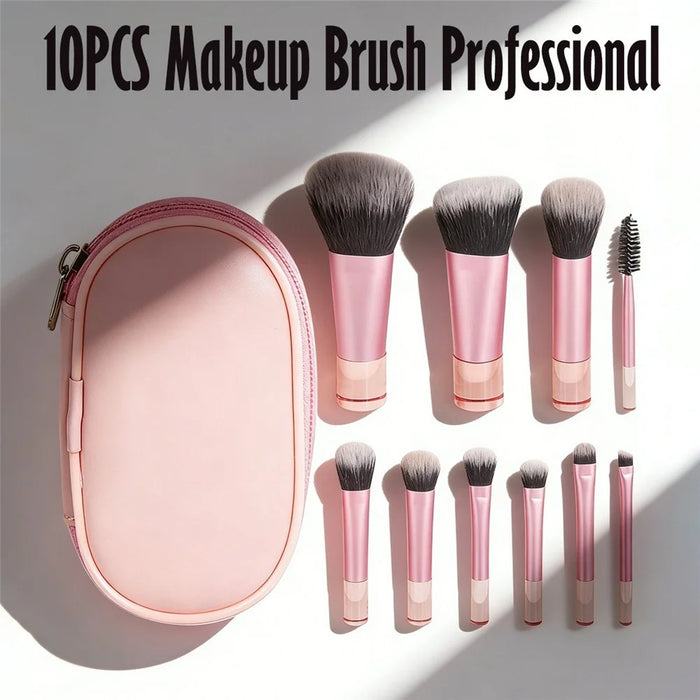 10Pcs Makeup Brushes Set Mini Travel Cosmetic Brush Kit with Portable Bag for Foundation Eyeshadow - Pink  /  Pink - 6