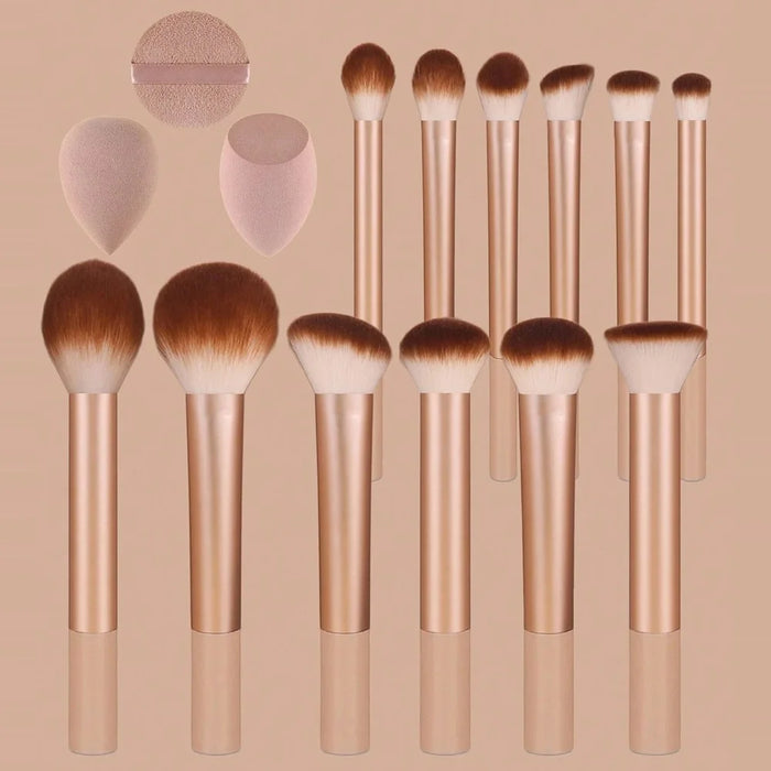 12Pcs Makeup Cosmetic Brush Set with 3 Puff Sponges Professional Long Handle Beauty Tools for Foundation Powder - Black - 5