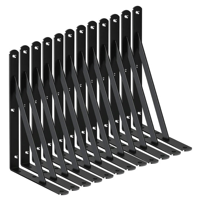 12Pcs 50x30cm Metal Wall Shelf Brackets Heavy Duty L-Shaped Triangular Support for Home DIY Storage - Black - 1