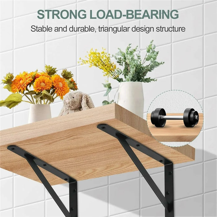 12Pcs 50x30cm Metal Wall Shelf Brackets Heavy Duty L-Shaped Triangular Support for Home DIY Storage - Black - 2