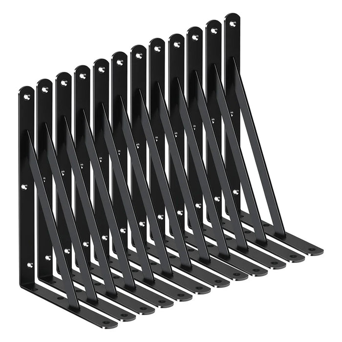 12Pcs 20x12cm Metal Wall Shelf Brackets L-Shaped Triangle Support Brackets for Home Kitchen - Black - 1